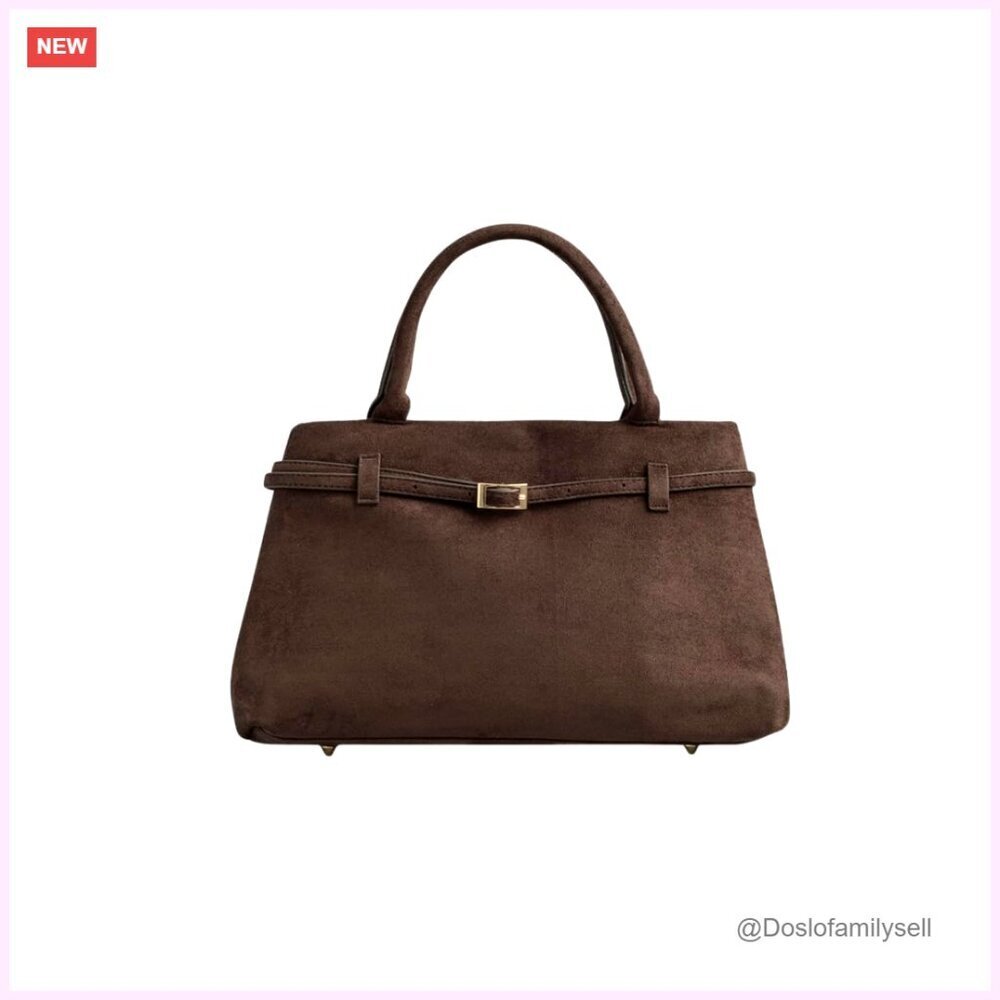 Suede Tote Bag Slouchy Hobo Shoulder Satchel Gold Hardware Chic Elegant